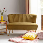 TINA'S HOME Mid-Century Velvet Loveseat Sofa, Upholstered Loveseat Couch with Golden Metal Legs, Small Tufted 2-Seat Sofa Armless Love Seat for Living Room Bedroom, Golden