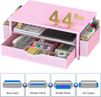 Spacrea Desk Organizer and Accessories, Computer Monitor Stand Riser with Drawer and 2 Pen Holders, Office Desk Accessories & Workspace Organizers for Office Supplies (Pink)