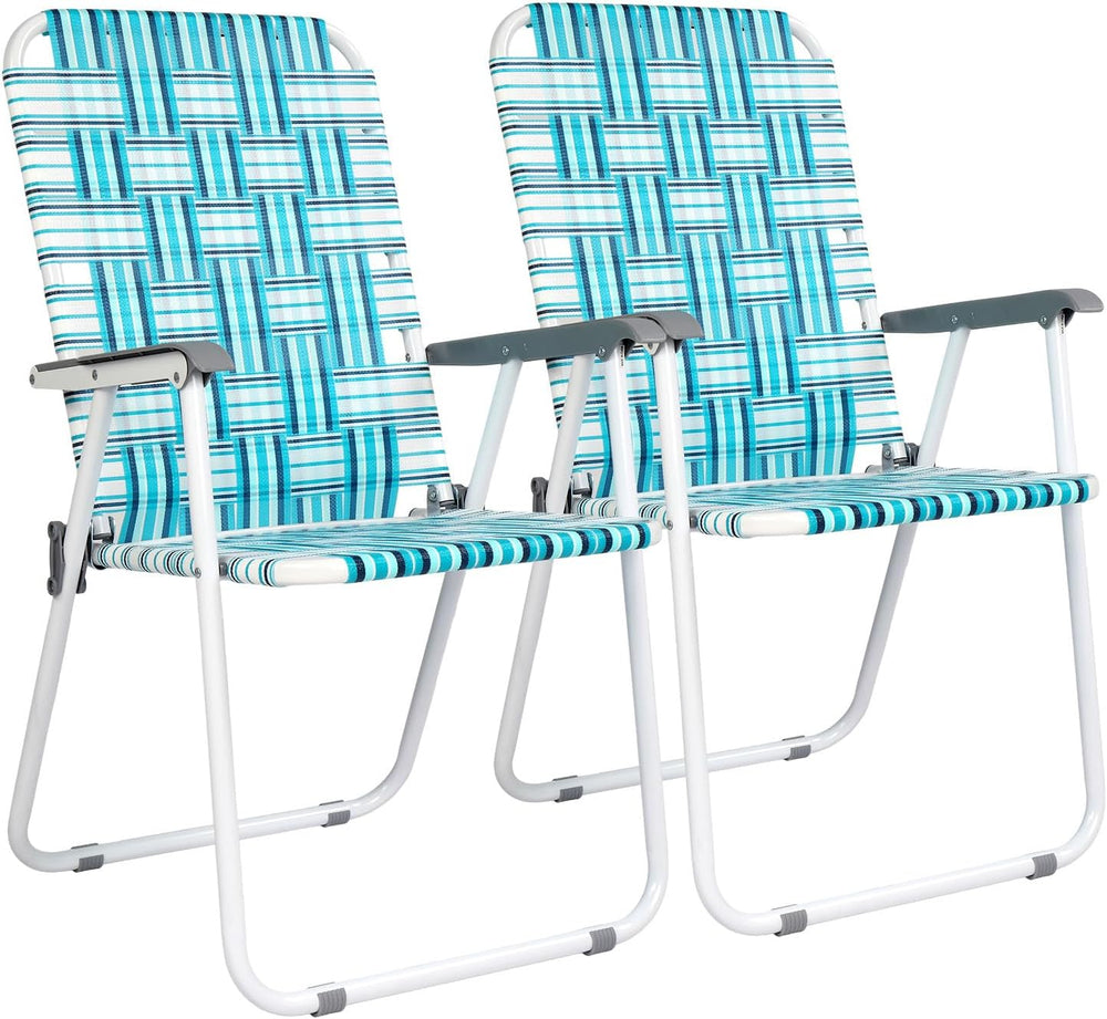VINGLI Patio Lawn Webbed Folding Chairs Set of 2, Outdoor Beach Chair Portabl...