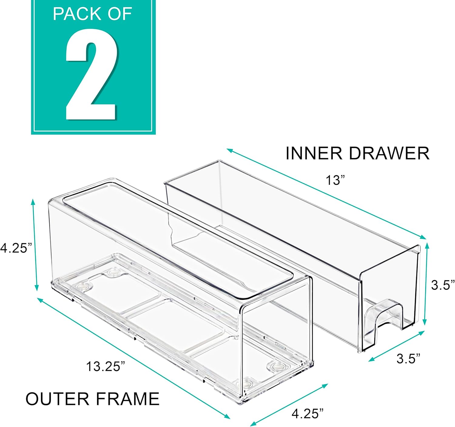 Sorbus Small Clear Stackable Storage Drawers – 2-Pack Plastic Organizer Bins with Handles – Stackable Pull-Out Storage Drawers for Closet, Pantry, Office, Bathroom, Craft, and Toy Organization