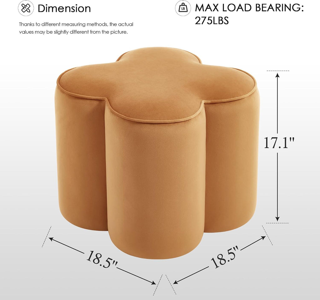 Zesthouse Flower Pouf Ottomans Foot Rest Set of 2, Velvet Poofy Ottomans | Large Ottoman Footstool for Couch, Modern Living Room Stool Seat, Cute Square Vanity Stool for Bedroom, Camel Dorm Foot Stool
