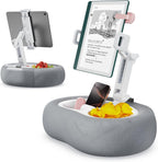 Tablet Kindle Pillow Stand Holder with 2 Trays Fit 4''-13'' Phone/Tablet/Kindle iPad Holder Stand for Bed with Soft Plus Fabric Reading Accessories Gift for Reading, Gray