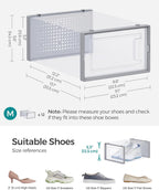 SONGMICS Shoe Boxes, Pack of 12 Shoe Storage Organizers, Stackable Clear Plastic Boxes for Closet, Sneakers, 13.1 x 9.1 x 5.6 Inches, Transparent and Gray ULSP006G12