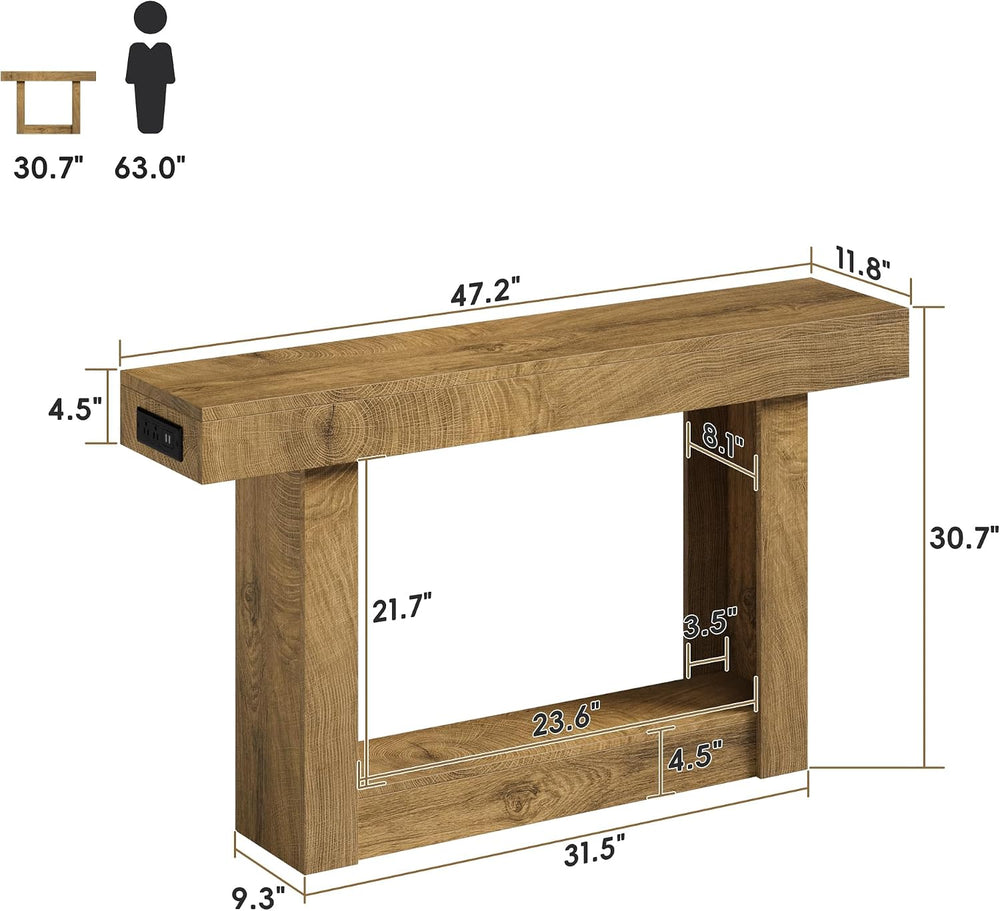 47.2" Entryway Table with Outlet, 2-Tier Console Table with Sensor Light...