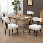 Upholstered Wooden Farmhouse Dining Chairs Set of 2, Mid-Century Modern Fabric Dining Room Chairs with Wood Legs, Curved Backrest Kitchen Armless Accent Chairs for Living Room, Beige