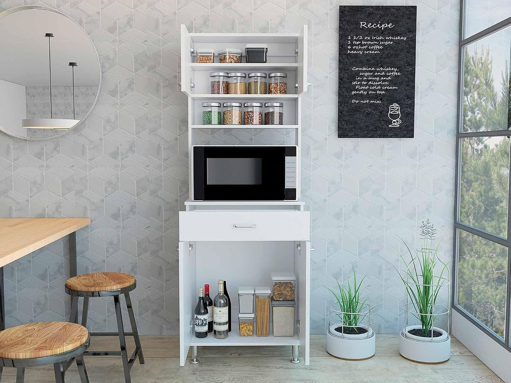 66" H Kitchen Pantry Cabinet Storage,4-Door Wooden Cupboard Credenza Buf...
