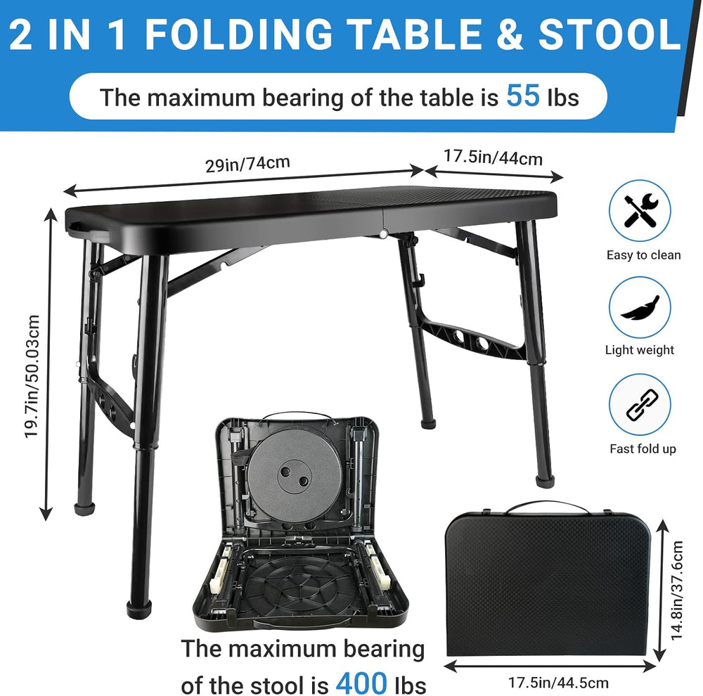 Portable Folding Table and Stool Set, Lightweight Foldable Table & Collap...