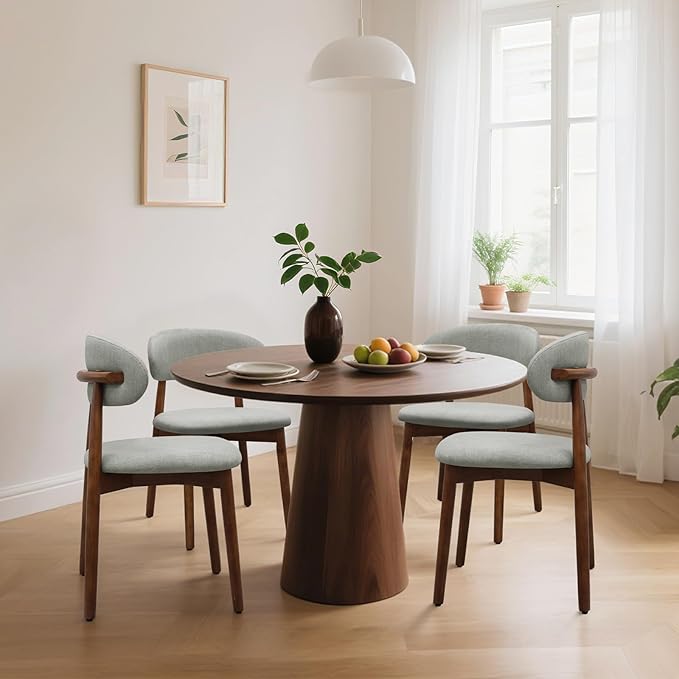 Farmhouse Dining Chairs Set of 4, Mid Century Modern Fabric Upholstered Kitch...