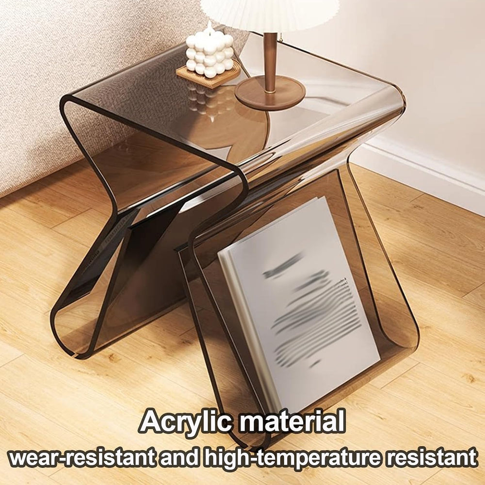 Acrylic Side Table with Magazine Storage, Night Stand Coffee Table, Decorativ...