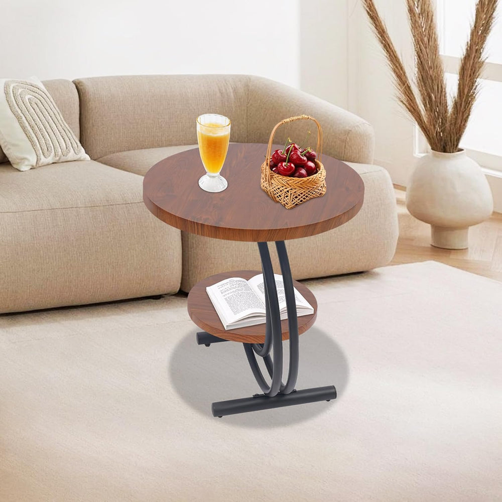 JOMCYDM 2-Tier Side Table, 2-Tier Round End Table, 55x55x60cm End Table with ...