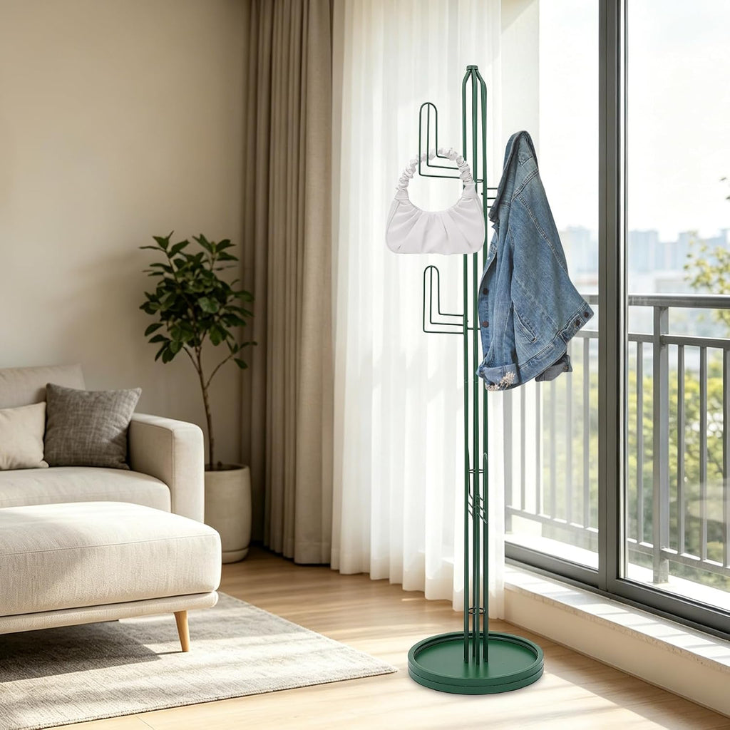 Cactus Coat Rack, 68.9" Tall Freestanding Coat Tree with 6 Hooks, Heavy Duty Green Metal Clothing Stand for Entryway, Bedroom and Office