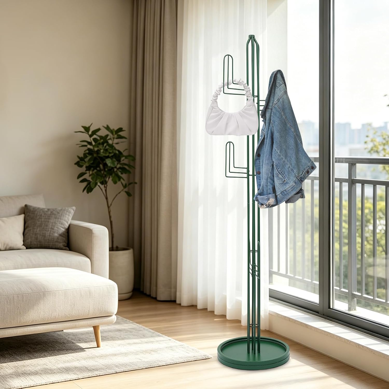 Cactus Coat Rack, 68.9" Tall Freestanding Coat Tree with 6 Hooks, Heavy Duty Green Metal Clothing Stand for Entryway, Bedroom and Office