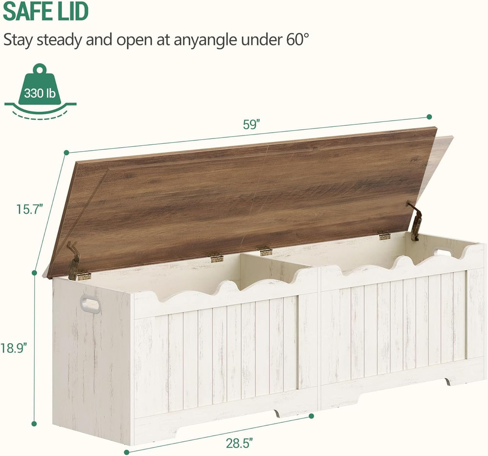 Hzuaneri 59" Storage Chest, Storage Bench Trunk with 2 Hinges, Wooden Bo...