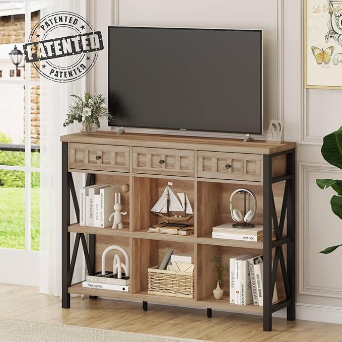 FATORRI Rustic 6 Cube Storage Organizer Shelf with 3 Drawers, Long Horizontal...
