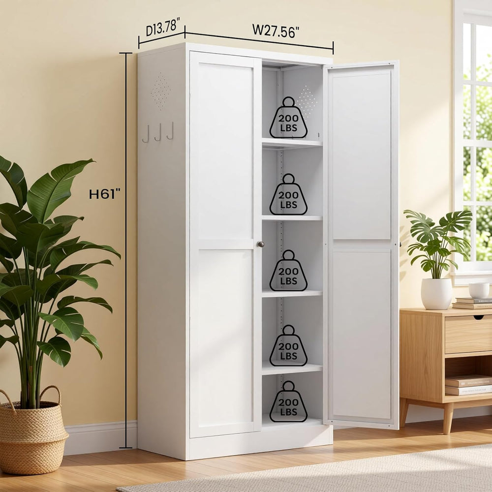 Metal Pantry Cabinet, 61" Kitchen Pantry Cabinet with 2 Doors and 4 Adju...