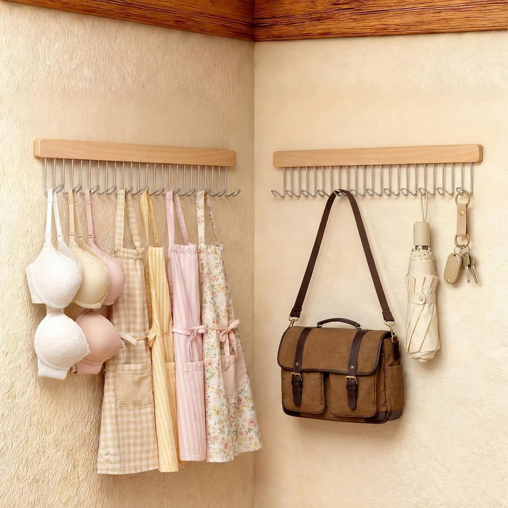 Yookeer 2 Pack Belt Organizer Pull out for Closet Belt Hanger Wall Mounted 16.1 Inch Valet Rods Ties Racks Extending with 12 Metal Hooks for Hanging Tank Tops Scarf Bras Key Storage Hanger Accessories