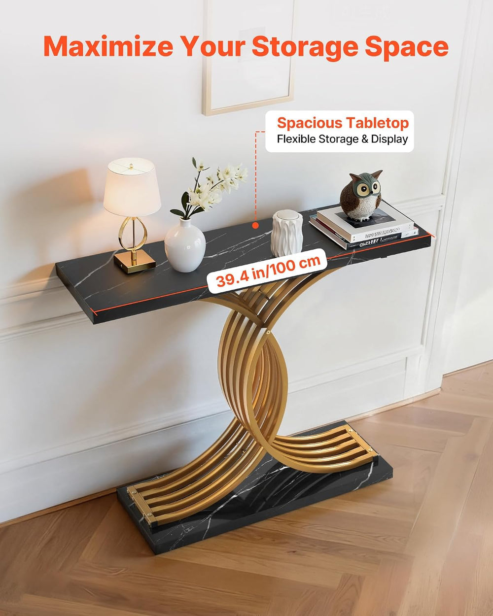 VEVOR 39 in Gold Console Table, Modern Desk Behind The Couch, Wood Rectangle ...