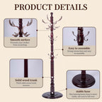 Wooden Coat Rack Freestanding, Vintage Solid Coat Hanger Stand 20 Hooks, Coat Tree Adjustable Height 73", Round Base, Coat Racks free standing for Entryway Hallway, Porch, Bedroom