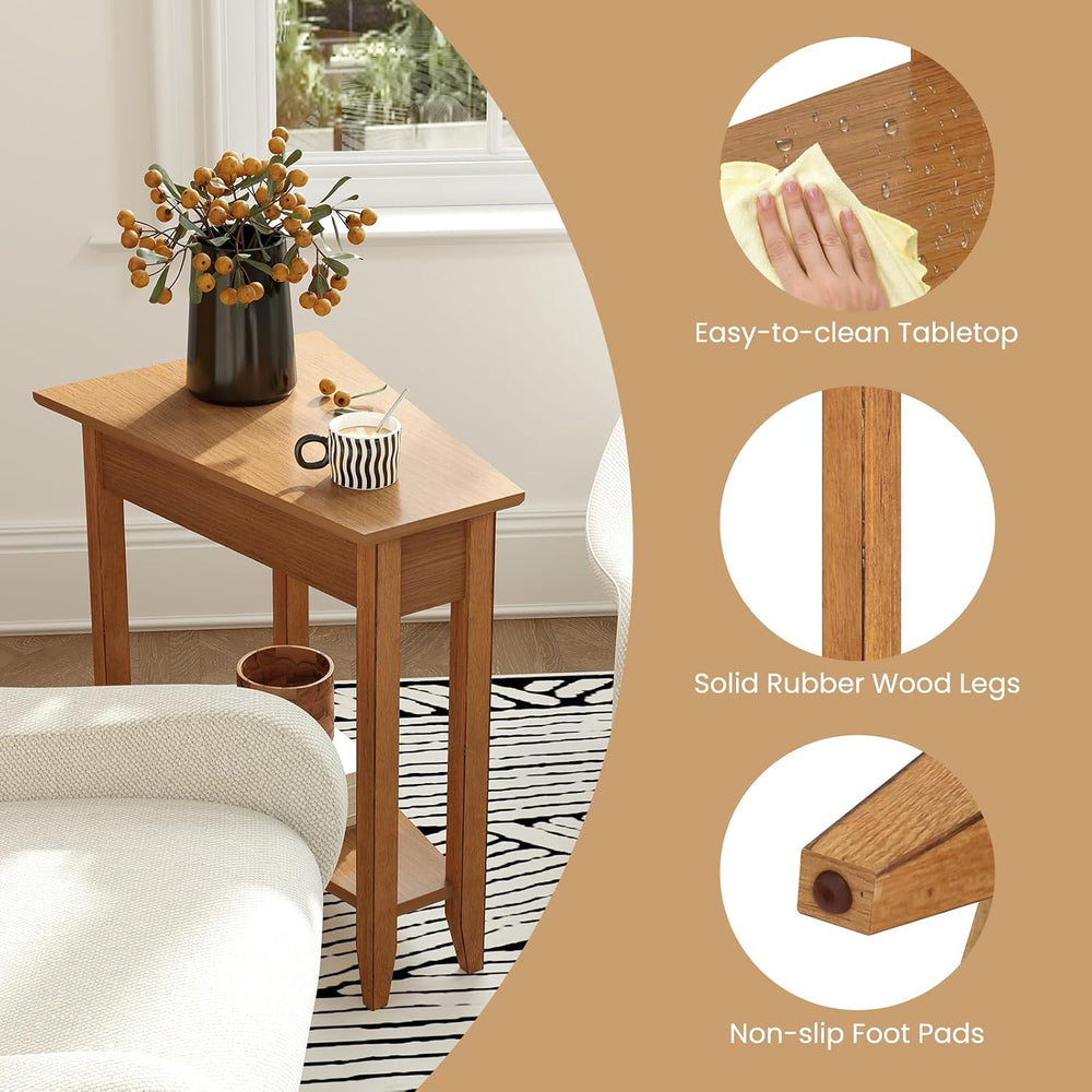 GOFLAME 2-Tier Wedge End Table Set of 2, Narrow Triangle Side Table with Stor...