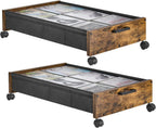 Under Bed Storage with Wheels, Wooden Under Bed Drawers On Wheels, Rolling Under Bed Shoe Storage, Space Saving, Rustic Brown,30L