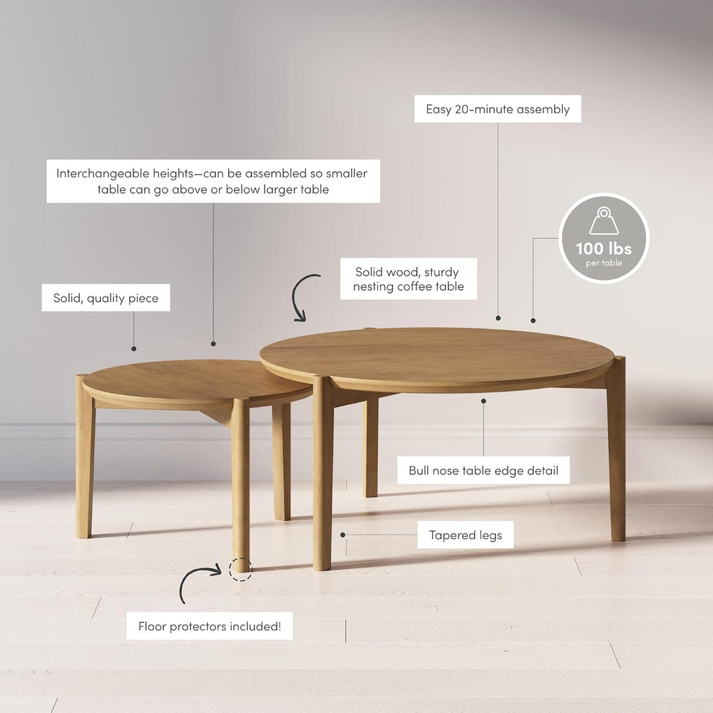 Nathan James Kendall Round Modern Nesting Coffee Set of 2, Stacking Living Ro...