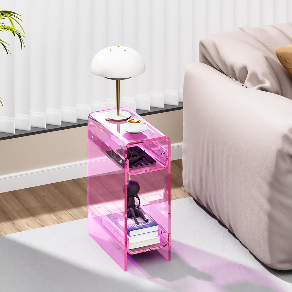 Clear Acrylic Side Table, Narrow Nightstand Bedside Table for Bedroom, Skinny...