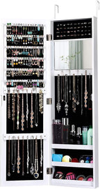 Giantex Wall Door Mounted Mirrored Jewelry Cabinet Jewelry Armoire Storage Organizer with Full Length Mirror Jewelry Cabinets (White)