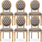 Upholstered Dining Chairs Set of 6 French Country Oval Fabric Back Kitchen Side Chair with Wood Legs for Dining Room, Kitchen, Restaurant(Grey-Velvet)