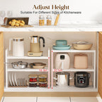 2-Tier Expandable Kitchen Storage Shelf,150LBS Heavy Duty Metal Shelving Units For Small Appliance,Adjustable Pots and Pans Organizer Rack Shelves For Kitchen Counter Under Cabinet Garage Pantry,White