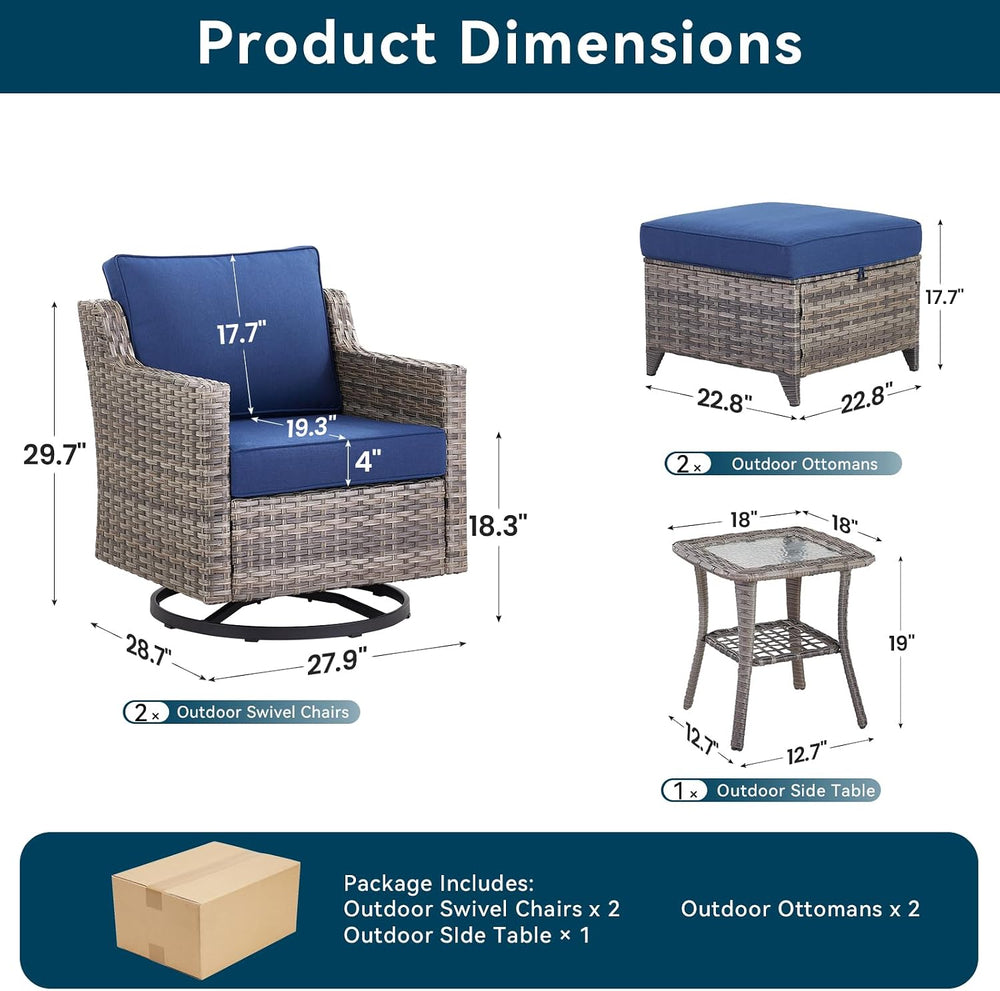 5 Pieces Outdoor Patio Furniture Set-All-Weather Wicker Patio Swivel Glider C...