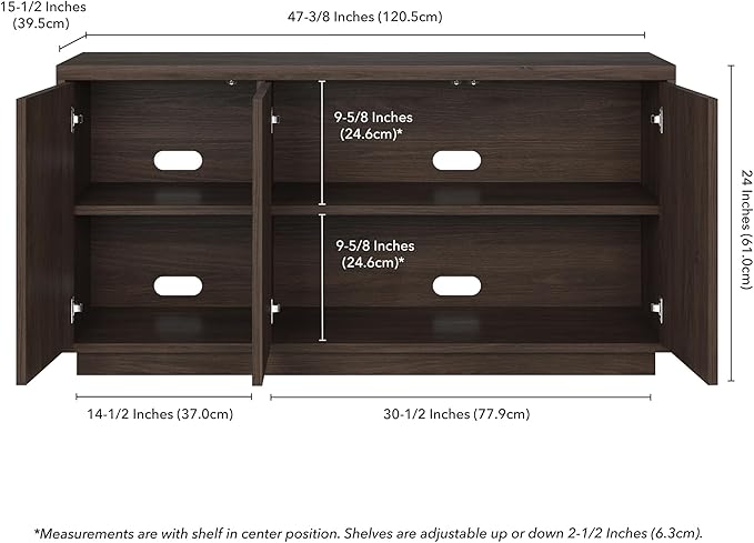 Henn&Hart Fluted TV Stand for TVs up to 55" with 3 Swing Out Ribbed Doors and Adjustable Shelves for Living Room, Family Room, or Office, Warm Brown