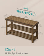 SONGMICS Shoe Rack Bench, 3-Tier Bamboo Shoe Storage Organizer, Entryway Bench, Holds Up to 286 lb, 11.3 x 35.4 x 17.8 Inches, for Entryway Bathroom Bedroom, Yellow Brown ULBS090K01