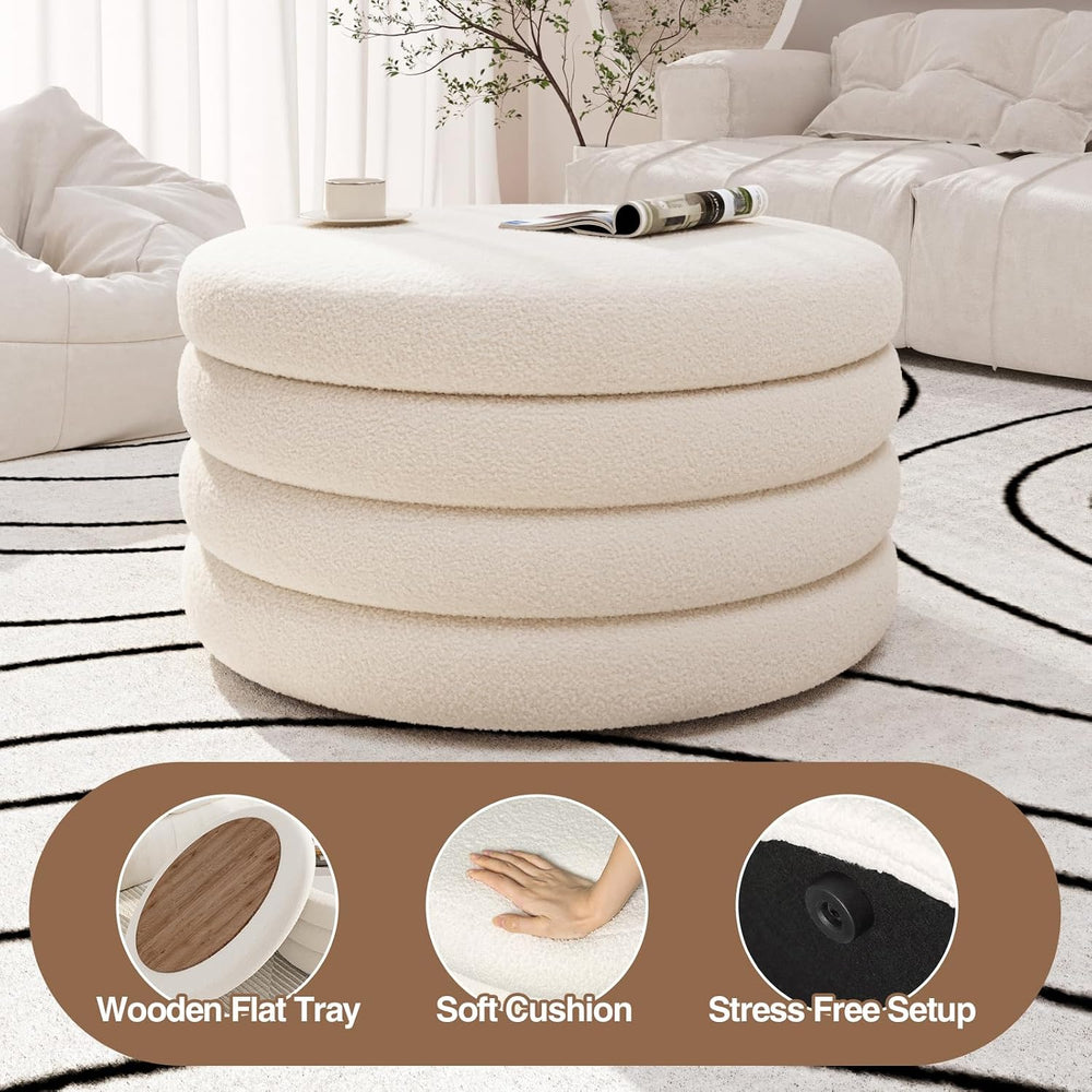 FiveWillowise 30 Inch Round Ottoman with Storage,Large Sherpa Coffee Table | ...