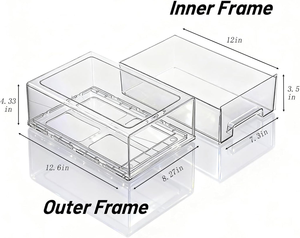 6 Pack Stackable Pull-Out Storage Drawers，Plastic Clear Organizer Bins with Handles，Easily Clean for Craft, and Toy Organization，Kitchen Undersink，Cabinet，Fridge，Closet，Pantry，Office，Bathroom