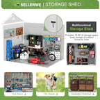 8x6x7 FT Resin Storage Shed, Waterproof Outdoor Shed w/Floor Included, 2 Windows, Double Lockable Doors & Vents,Outside Plastic Tool Sheds for Garden, Lawn, Backyard, Dove Grey