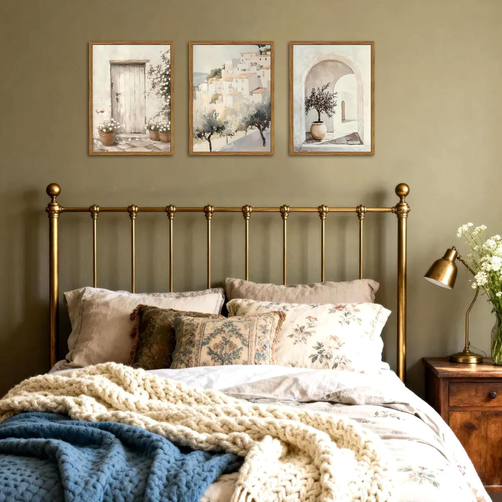 Framed Vintage Italian Wall Art Set of 3, Rustic Neutral Olive Tree Pictures ...