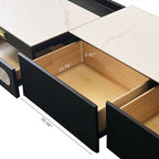 POVISON Fully-Assembled Modern TV Stand for Projector, Sintered Stone Entertainment Center with Storage for 85 inch TV, Wood TV Console, Media Console for Living Room Bedroom