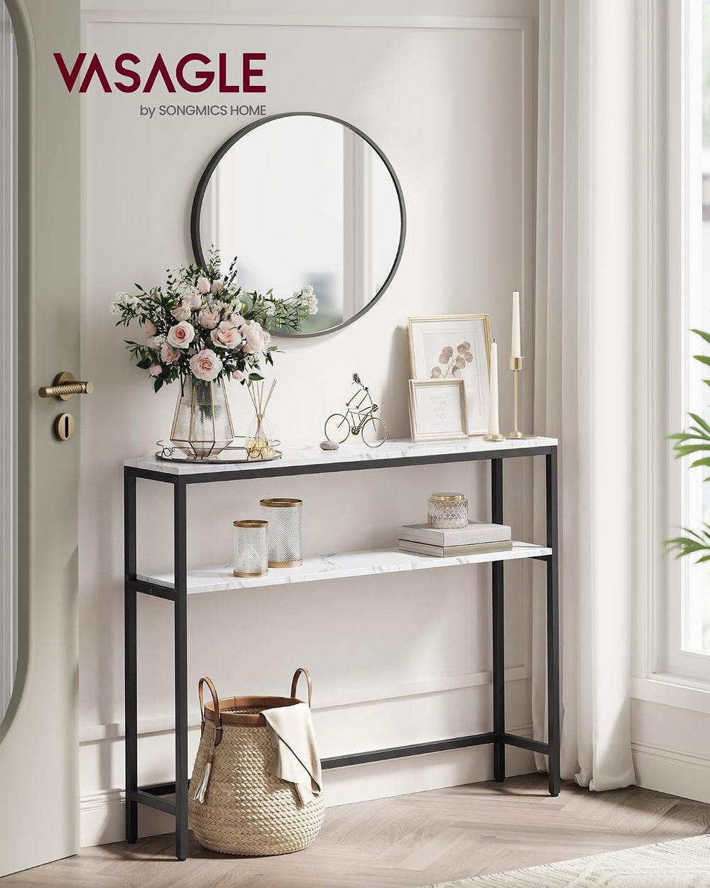 VASAGLE Console Table, 2-Tier Narrow Sofa Table with 2 Shelves, 7.9 x 39.4 x ...