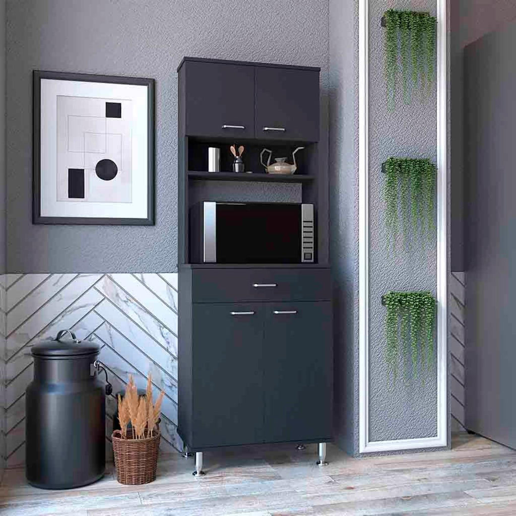 Pantry Piacenza Two-Door Cabinet for Kitchen Storage - Black Wengue Finish