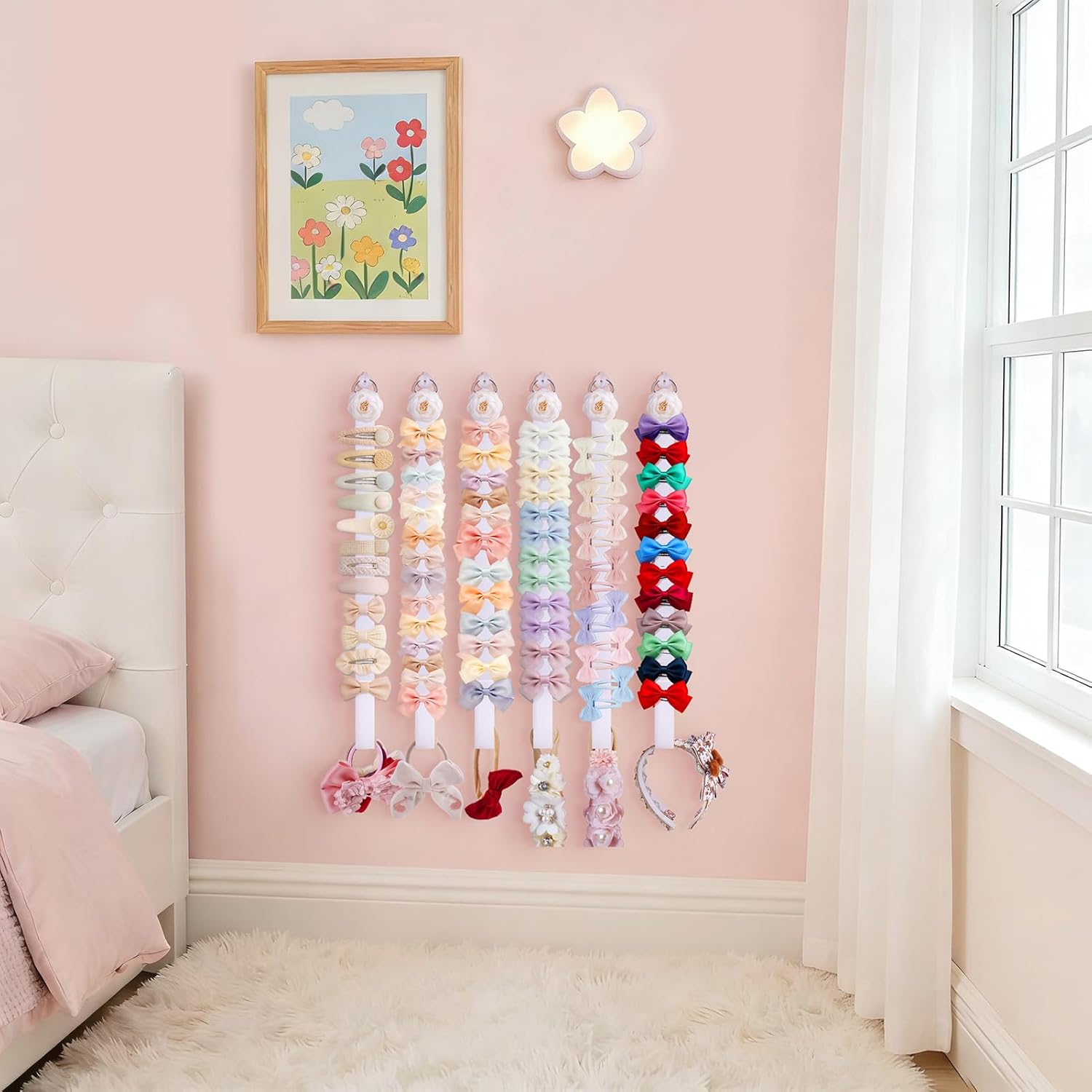 6PCS Bow Holder Hair Bow Organizer,Baby Decorative Hair Accessories Organizer,Flower Hair Clips Storage Bow Holder for Girls Hair Bows,Room Nursery Wall Hanging Decors (hua-6-B) (hua-6-B) (hua-6-B)