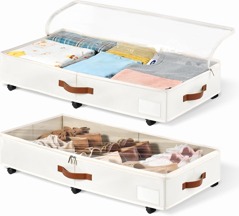6 Inches Under Bed Storage with Wheels Pack of 2, Underbed Shoe Storage Conta...