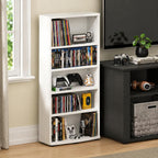 Furinno Jaya DVD Shelf, 5-Tier CD Rack, Media Shelf, White | Open Shelf, Adjustable Shelves, DVD Storage Cabinets for CD Blueray Game Disc, Easy Assembly, for Living Room, Home Office