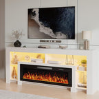 Lemberi 80 inch Fireplace tv Stand with 50 inch Fireplace Up to 90" TVs,LED Light Entertainment Center and Storage, Modern Wood Media TV Console for Living Room