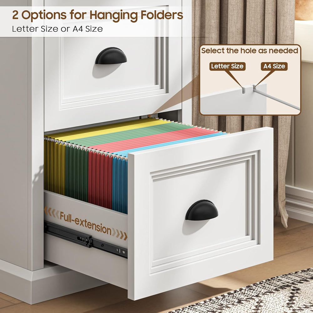 Halitaa Vertical File Cabinet with 2 Drawers for Home Office, White | Farmhou...