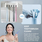 5 Slots Toothbrush Holder Wall Mount with Cover, Self Adhesive Toothbrushes Storage Organizer Perfect for Dorm Bathrooms and Shower, Holds 5 Toothbrushes. (White)