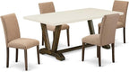 East West Furniture V727AB747-5 5 Piece Kitchen Table Set for 4 Includes a Rectangle Dining Room Table with V-Legs and 4 Light Sable Linen Fabric Parsons Chairs, 40x72 Inch, Multi-Color