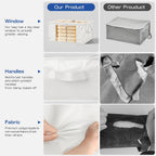 Clothes Storage Bags, Foldable Thick Fabric Blanket Storage Bags, Large Clear Window & Carry Handles, Great for Clothes, Blankets, Closets, Pillows, Toys (White, 4PACK)