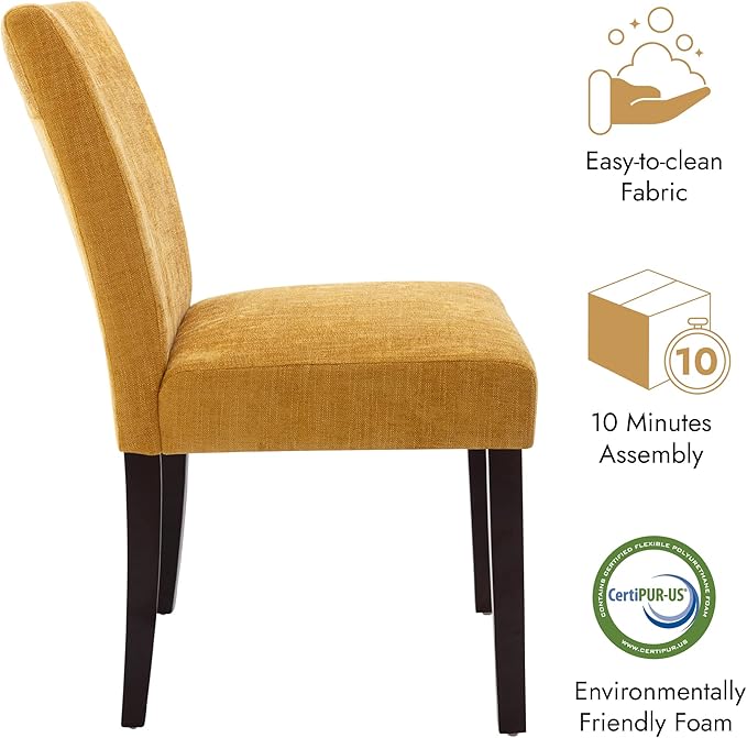 Watson & Whitely Kitchen & Dining Room Chairs with Low Backs, Upholstered Dining Chairs Set of 2, Modern Armless Dining Table Chairs with Solid Wood Legs, Bright Yellow
