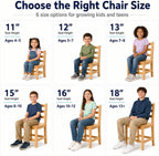Kids Wooden Chair Set, Fully Assembled Youth Ladderback Wood Chairs for Children, 12" Seat Height for Ages 6-8 (Set of Two)