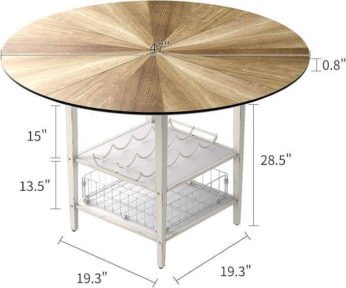 VFK 47 Inch Round Dining Table for 4 with 2-Tier Storage Shelves, Ideal for Kitchen, Dining Room, or Living Room